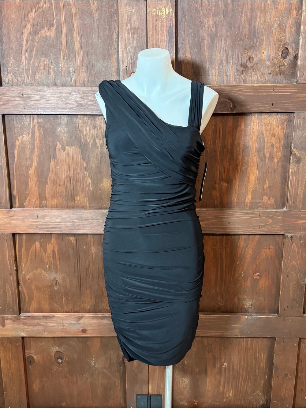 Asymmetric One-Shoulder Black Ruched Cocktail Dress